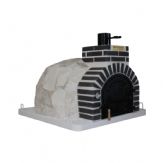 HORNO DE LEÑA ACABADO EN PIEDRA BLANCA NACAR EMBOCADURA LADRILLO NEGRO