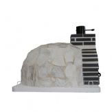 HORNO DE LEÑA ACABADO EN PIEDRA BLANCA NACAR EMBOCADURA LADRILLO NEGRO