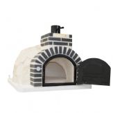 HORNO DE LEÑA ACABADO EN PIEDRA BLANCA NACAR EMBOCADURA LADRILLO NEGRO