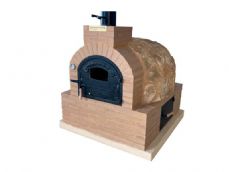 HORNO CON HORNILLA CUADRADA CARGA LATERAL EMBOCADURA LADRILLO RUSTICO ACABADO EN PIEDRA MEDITERRANEA