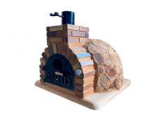 HORNO DE LEÑA EMBOCADURA LADRILLO CUERO TOSTADO ACABADO EN "PIEDRA MEDITERRANEA"