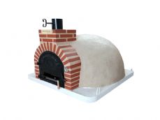 HORNO DE LEÑA EMBOCADURA LADRILLO ROJO LISO ACABADO EN BLANCO LISO