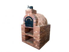 HORNO Y MESA INT. CUADRADA LADRILLO CUERO TOSTADO Y PIEDRA MEDITERRANEA